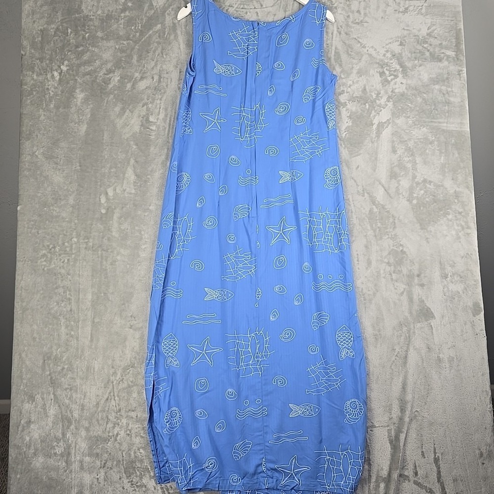 Coldwater Creek Sleeveless Fish Beach Maxi Dress 14 Blue Coastal‎ - Picture 3 of 8